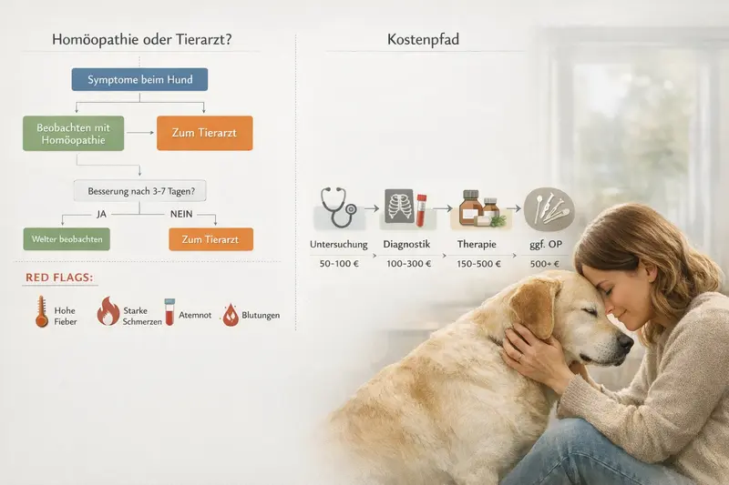 Entscheidungsbaum zur Beobachtung von Homöopathie oder Besuch beim Tierarzt für Hunde