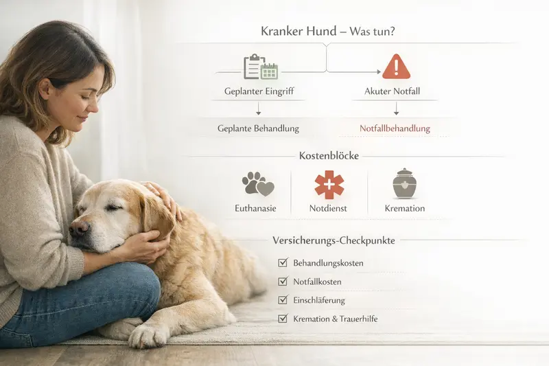 Ein Entscheidungsbaum für Hundebesitzer zur Unterscheidung zwischen planbaren und Notfall-Tierarztkosten.