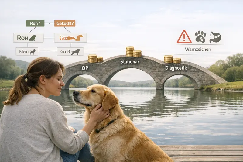 Entscheidungsbaum für die Ernährung von Hunden, der zwischen roher und gekochter Nahrung unterscheidet.