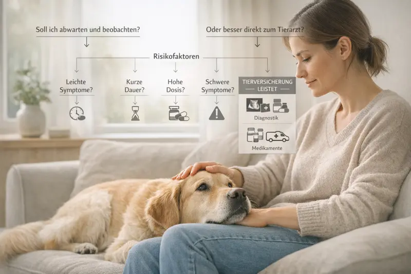 Entscheidungsbaum zur Selbstbeobachtung und Tierarztbesuch bei Hund und Katze.