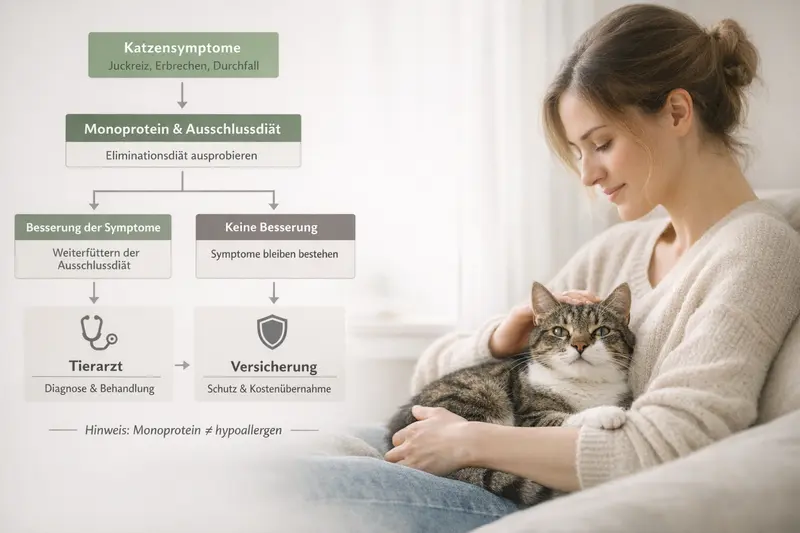 Eine Übersicht zur Entscheidungshilfe für Katzenhalter bei Symptome und Monoprotein-Diäten.