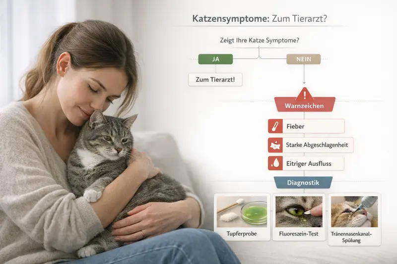 Entscheidungsbaum zur Tierarztbesuch für Katzen basierend auf Symptomen wie Fieber und Abgeschlagenheit