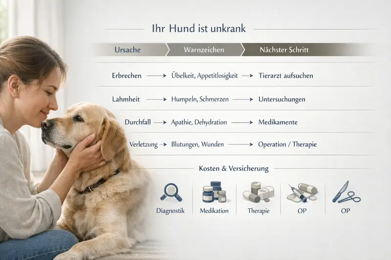 Entscheidungsbaum zur Hundegesundheit mit Warnzeichen und nächsten Schritten
