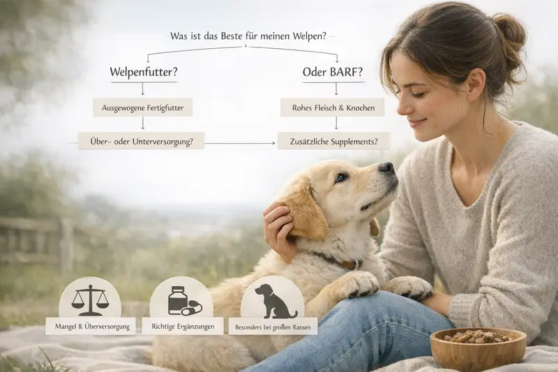Entscheidungsbaum für die Auswahl zwischen Welpenfutter und Barf mit Risikopunkten.