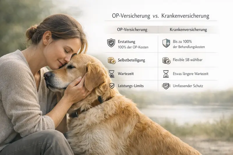 Infografik zur Entscheidung zwischen OP-Versicherung und Krankenversicherung für Hunde