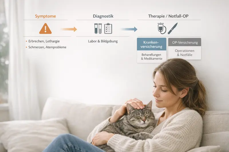 Eskalationspfad von Symptomen bei Katzen, einschließlich Diagnostik und Therapieoptionen.
