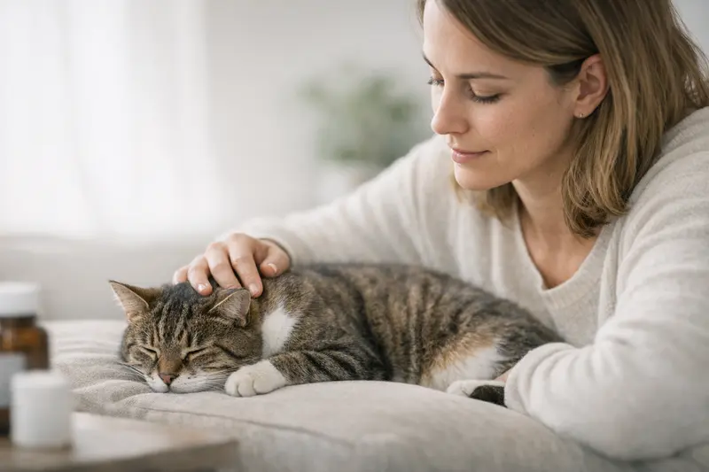 Diese Infografik zeigt den Verlauf der FCoV-Übertragung zu FIP bei Katzen und den Diagnostikpfad.