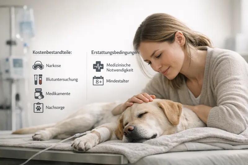 Infografik zu den Kostenbestandteilen und Kostentreibern bei tierärztlichen Behandlungen von Hunden.
