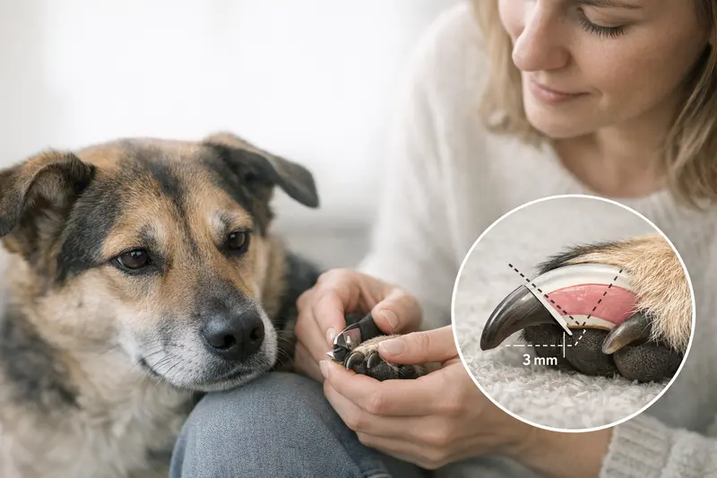 Detailansicht einer Hundekralle mit markierter gesundheitsrelevanter Zone.