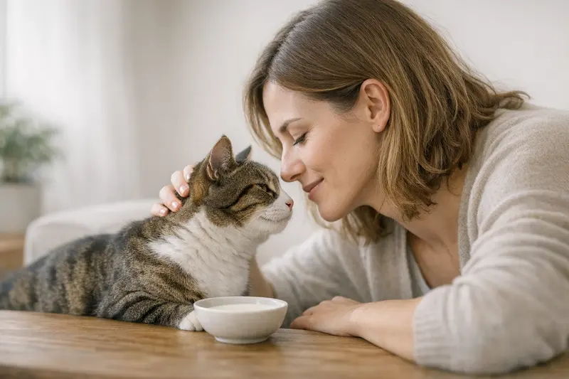 Infografik zur Milchsorten-Ampel für Katzen mit Haltbarkeit und Kalorienangaben.