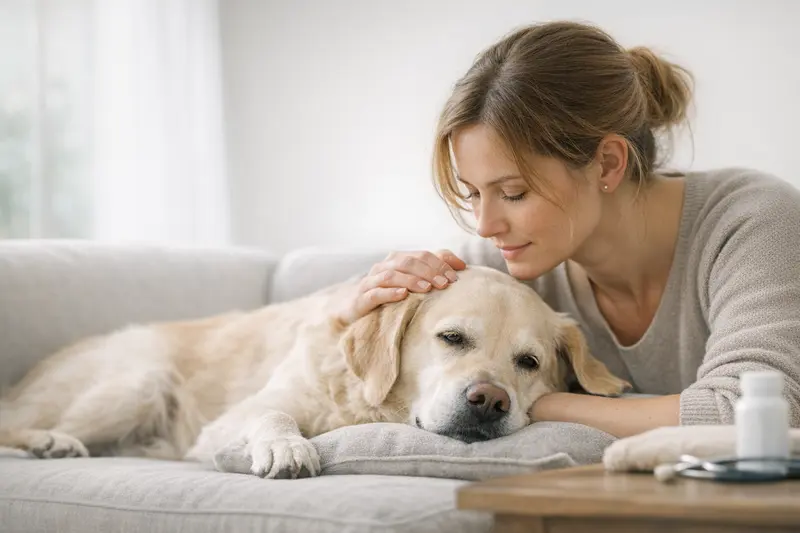 Infografik zu den Symptomen und der Dringlichkeit von offener und geschlossener Pyometra bei Hunden.
