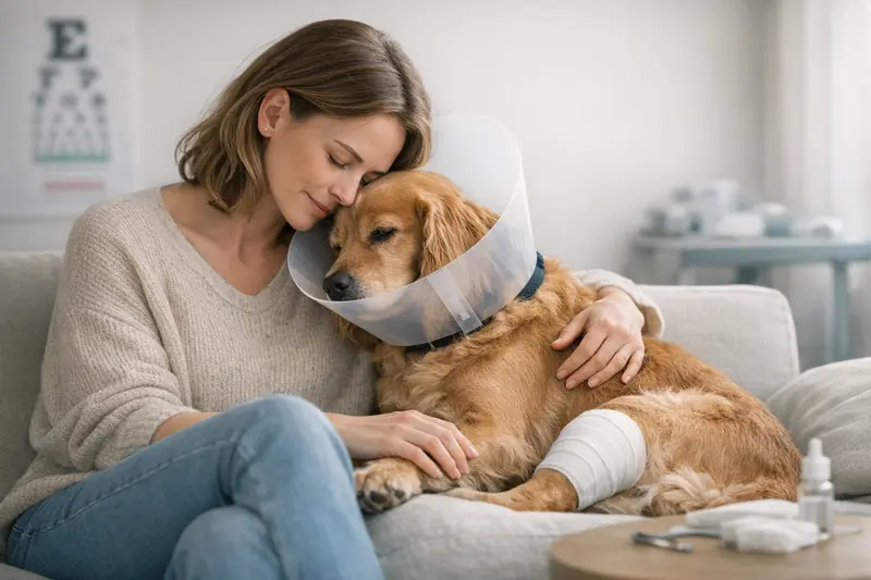Infografik vergleicht OP-Versicherung und Krankenversicherung für Hunde mit Schwerpunkt auf Patella und Augenkrankheiten.