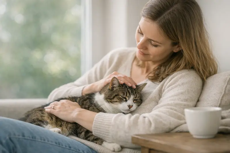 Infografik zu den Stadien 1–4 der Nierenfunktion bei Katzen, Symptomen, Diagnostik und Therapie.