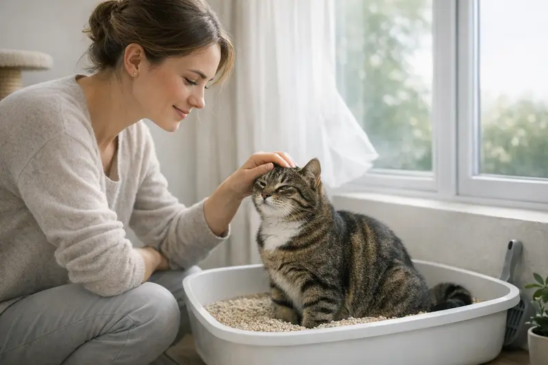 Die richtige Streuhöhe und Belüftung für das Katzenklo zeigen wichtige Hygiene-Routinen für Katzenbesitzer.