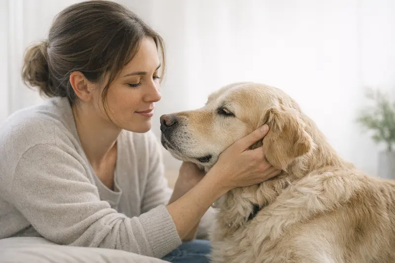Infografik zur Gesundheitsanalyse von Hunden: Symptome in Haut, Augen, Ohren, Atemwegen und Verhalten sowie Diagnose- und Therapiepfad.