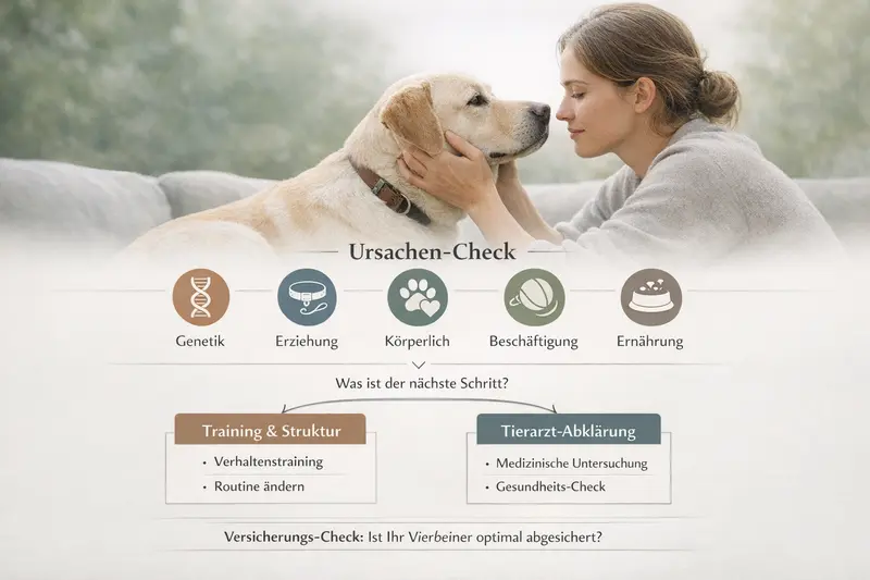 Infografik zu den Ursachen von Hundegesundheitsproblemen mit Entscheidungshilfen für Tierhalter.