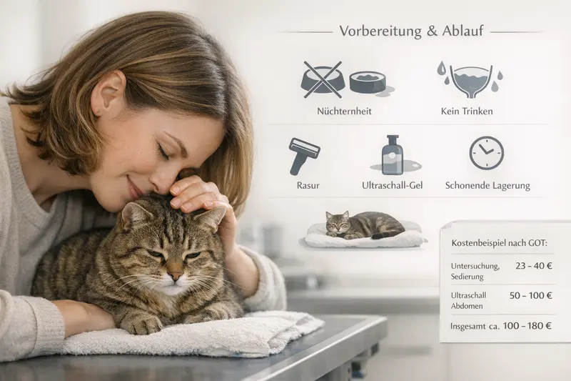 Infografik zur Vorbereitung und Ablauf eines Tierarztbesuchs für Katzen.