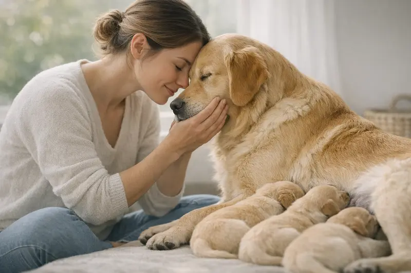 Infografik über den Säugezeit-Wochenplan für Hunde mit wachsenden Meilensteinen