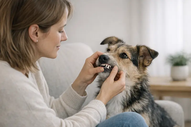 Infografik zum Zahnwechsel-Zeitplan für Hunde mit detaillierten Angaben in Monaten und Wochen.