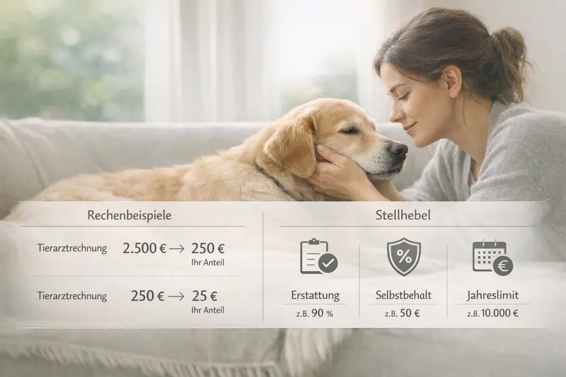 Infografik zu Erstattungen und Selbstbehalten bei Hundekrankenversicherungen