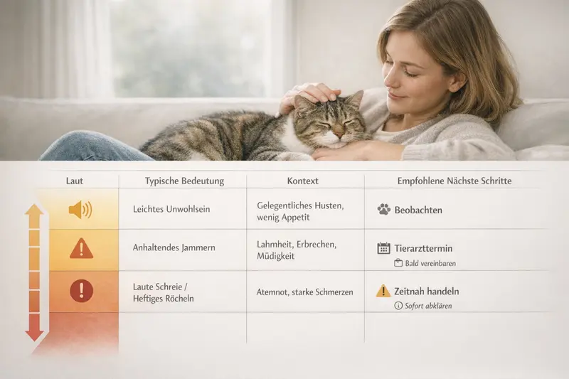 Infografik zur Bedeutung von Katzenlauten mit Empfehlungen für Katzenhalter