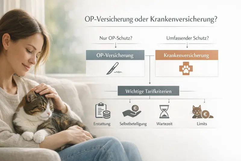 Entscheidungsbaum zur Auswahl zwischen OP-Versicherung und Krankenversicherung für Katzen.