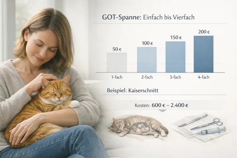 Infografik zur GOT-Spanne für Tierarztkosten einschließlich Beispiels für einen Kaiserschnitt