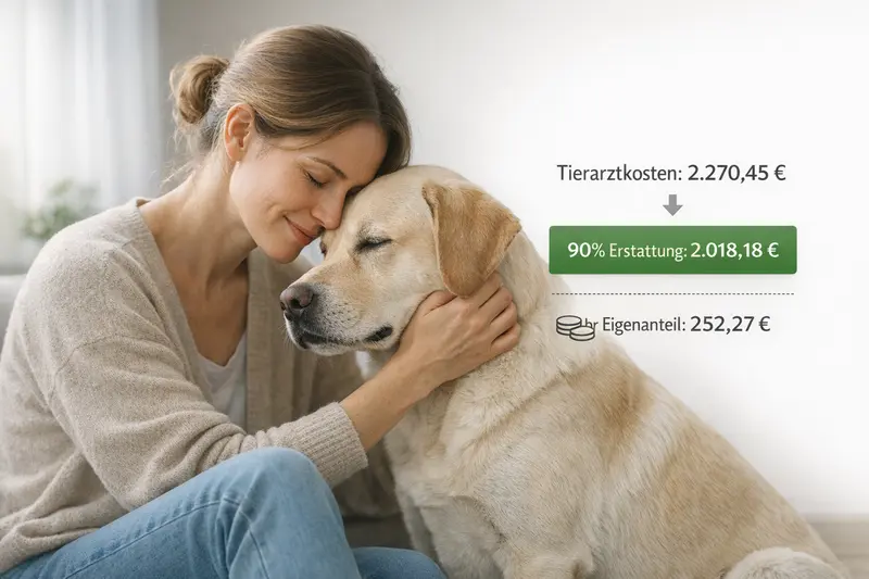 Infografik zur Kostenaufteilung bei einer Hundekrankenversicherung mit Erstattungsrechnung.