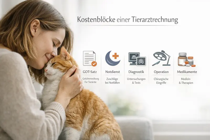 Infografik zeigt die wichtigsten Kostenblöcke einer Tierarztrechnung für Hunde und Katzen.
