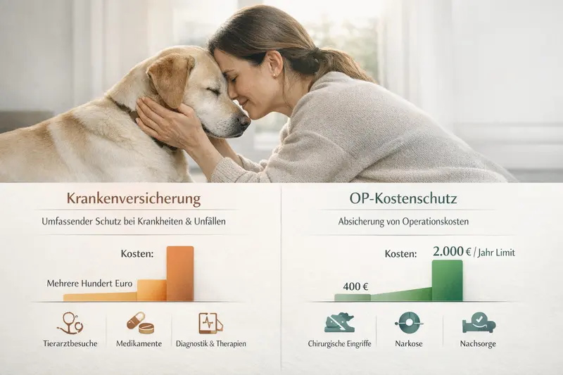 Infografik über die Kosten für eine Hundekrankenversicherung im Vergleich zum OP-Kostenschutz in Euro.
