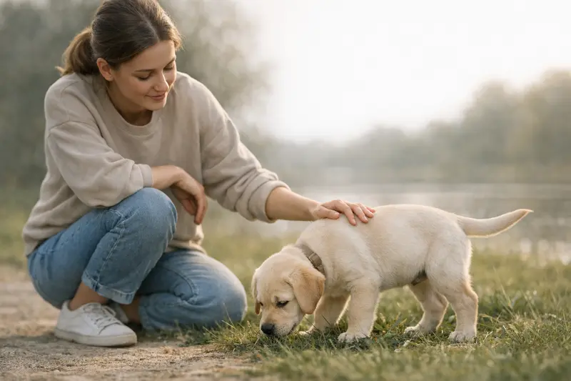 Infografik zeigt das Pinkelpausen- und Auslauf-Schema für Hunde im Alter von 8 Wochen bis 7 Monaten.