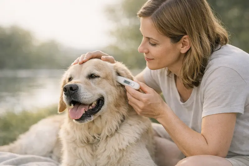 Infografik zur Temperatur- und Symptom-Überprüfung bei Hunden