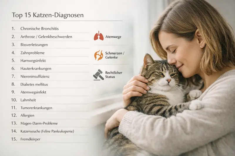 Infografik zeigt die Top-15 Risiken für Katzen mit visuellen Risiko-Icons