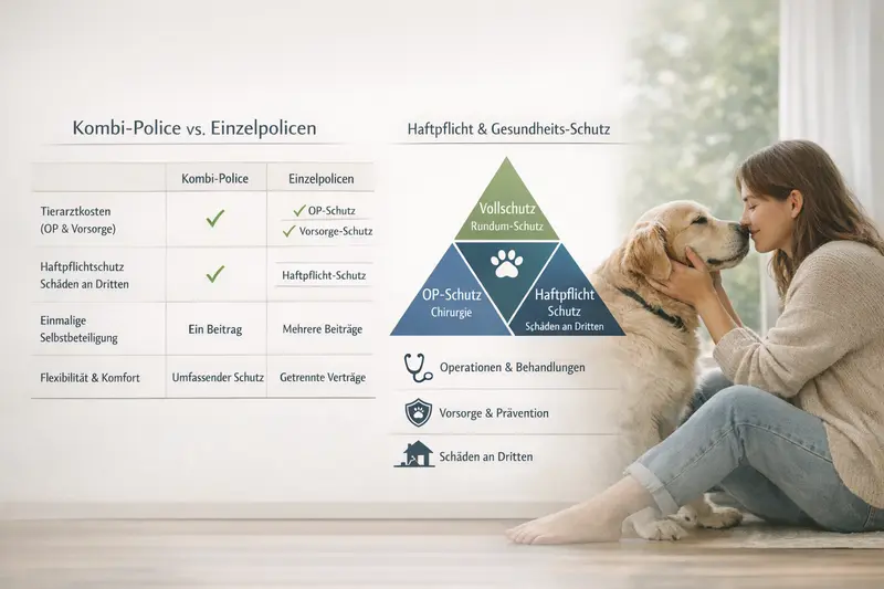 Vergleich zwischen Kombi- und Einzelpolicen für Hundebesitzer in einer Infografik.