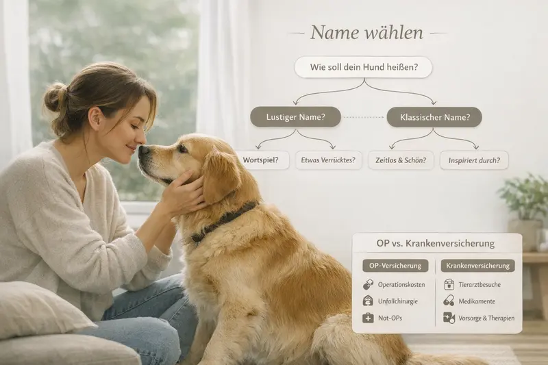 Entscheidungsbaum zur Auswahl des Hundes namens mit vergleichender Information zu OP- und Krankenversicherungen
