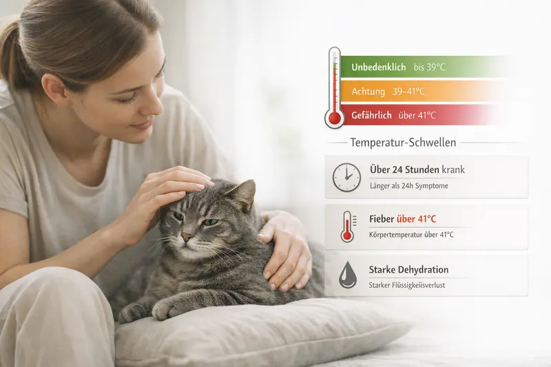 Infografik zu Temperaturgrenzen und Tierarztbesuchen für Katzen