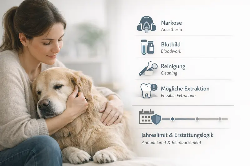 Infografik zu den Kosten für tierärztliche Behandlungen bei Hunden, inklusive Narkose und Blutuntersuchungen.