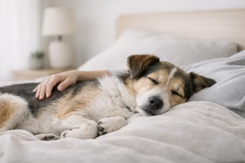 Ein entspannter Hund, der friedlich schläft, vermittelt ein Gefühl von Sicherheit und Ruhe.