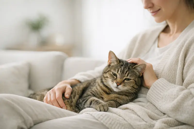 Eine ruhige Katze, die sich in einem sicheren und komfortablen Raum entspannt.