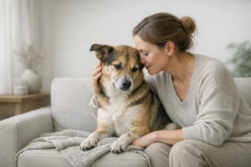 Ein entspannter Hund in einer ruhigen Umgebung, der sicher und geborgen wirkt.