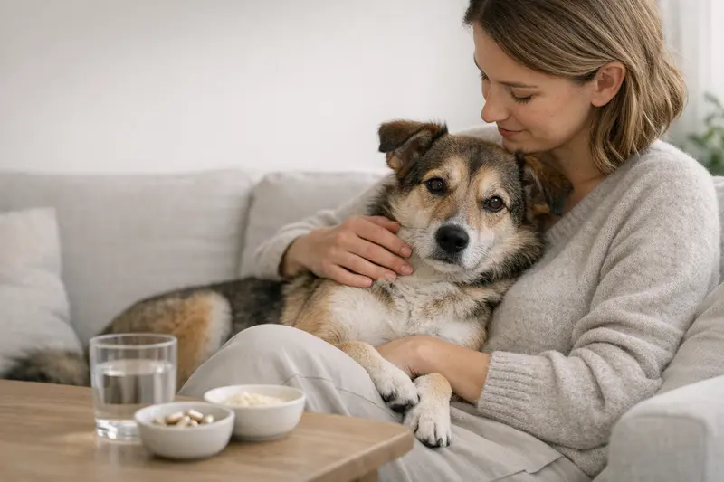 Infografik zu Präbiotika, Probiotika und Synbiotika für Hunde zur Unterstützung der Darmgesundheit.