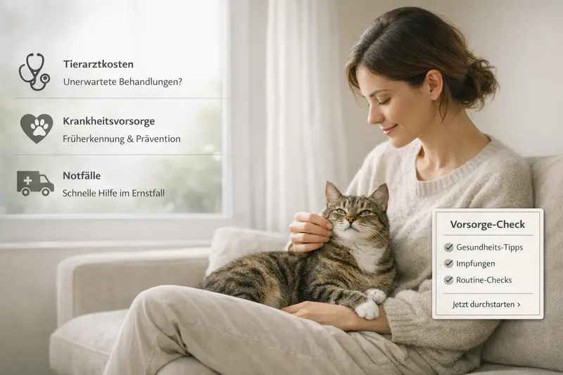 Eine informative Infografik über Katzenvorsorge mit verschiedenen Aspekten der Tiergesundheit.