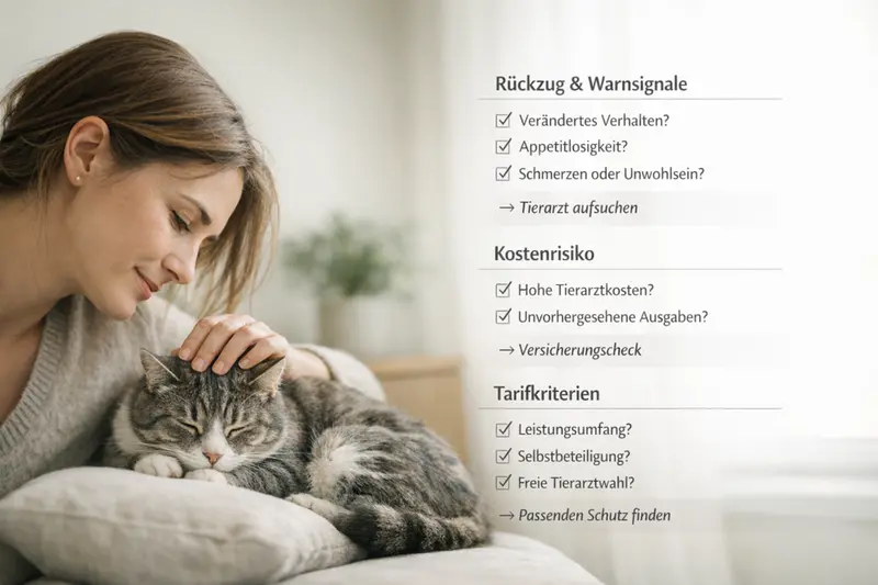 Illustration einer Entscheidungs-Checkliste für Katzenhalter zur Gesundheitsüberwachung.
