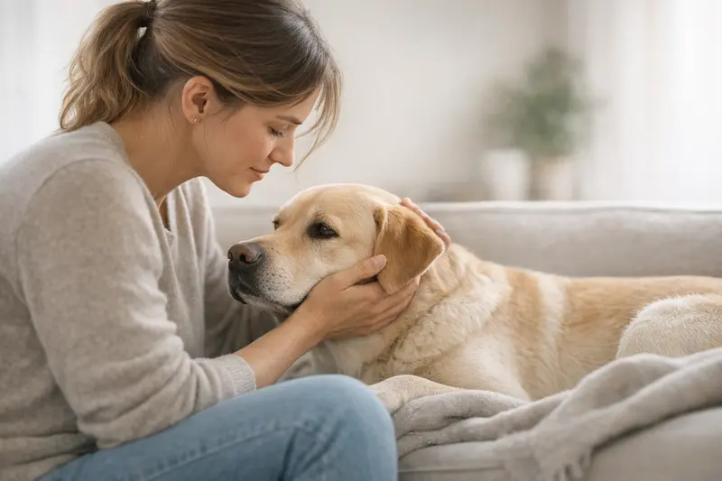 Infografik zu Warnsignalen bei Hunden und den nächsten Schritten zur Tierarztbesuch