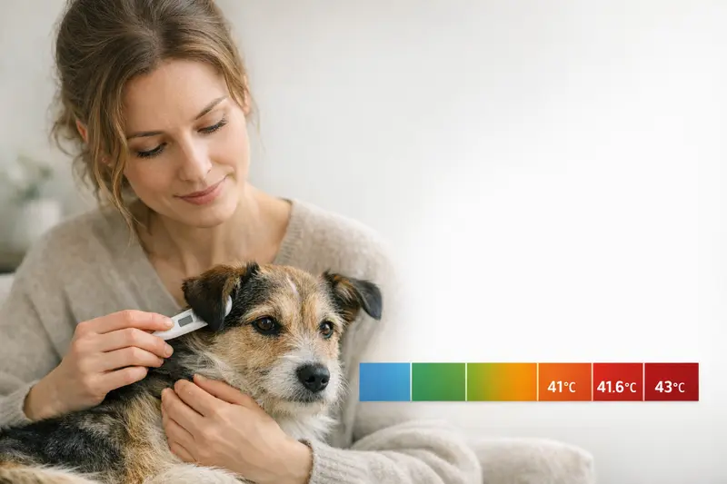 Infografik zur Temperaturrelevanz bei Katzen mit Normaltemperatur und Fieberstufen
