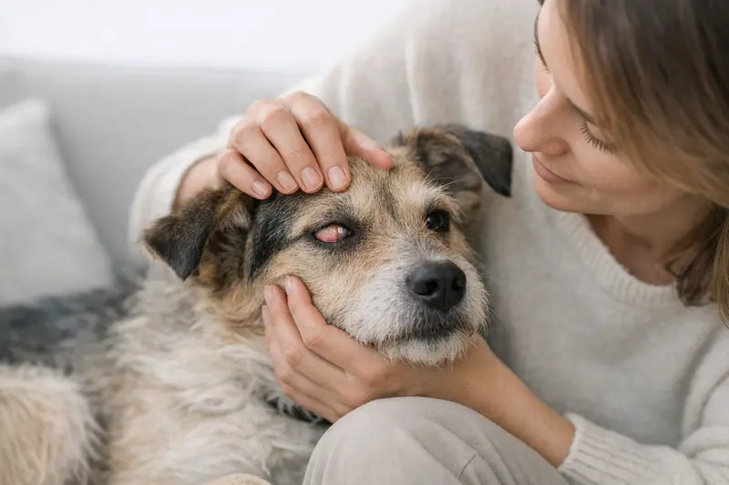 Schematische Darstellung des dritten Augenlids einer Katze mit Fokus auf die Verschiebung beim Vorfall.