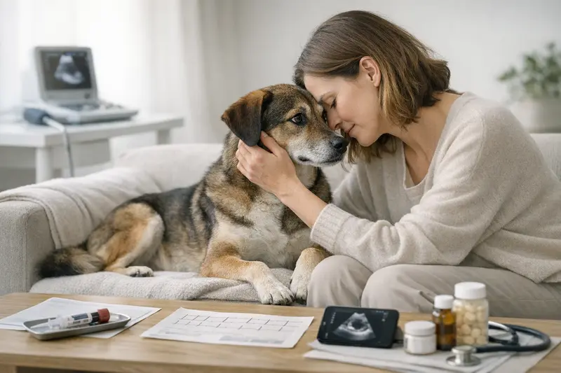 Ein Hund wird vom Tierarzt auf mögliche Herzprobleme untersucht, nachdem Symptome auftraten.