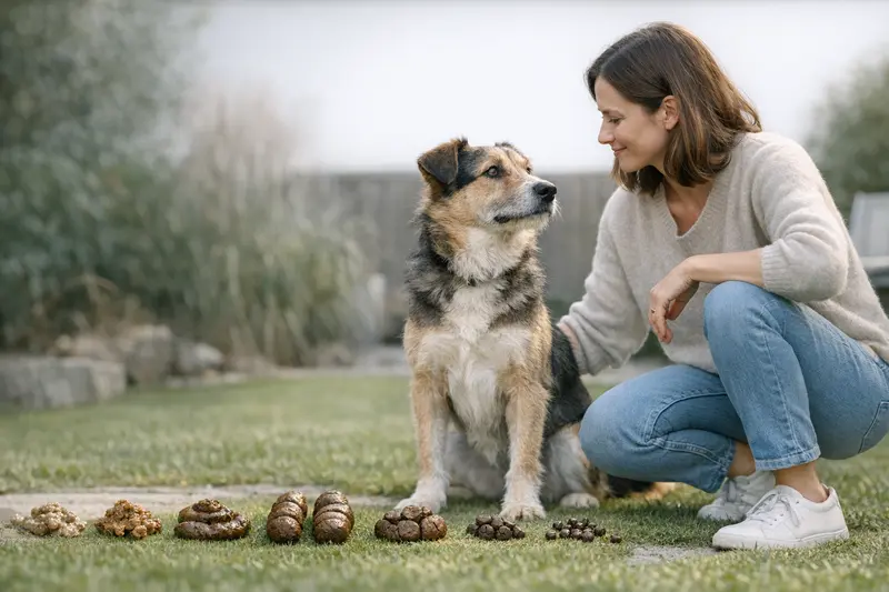 Visualisierung der Kot-Skala für Hunde mit Fokus auf den Idealbereich 2-3 zur schnellen Selbsteinordnung.