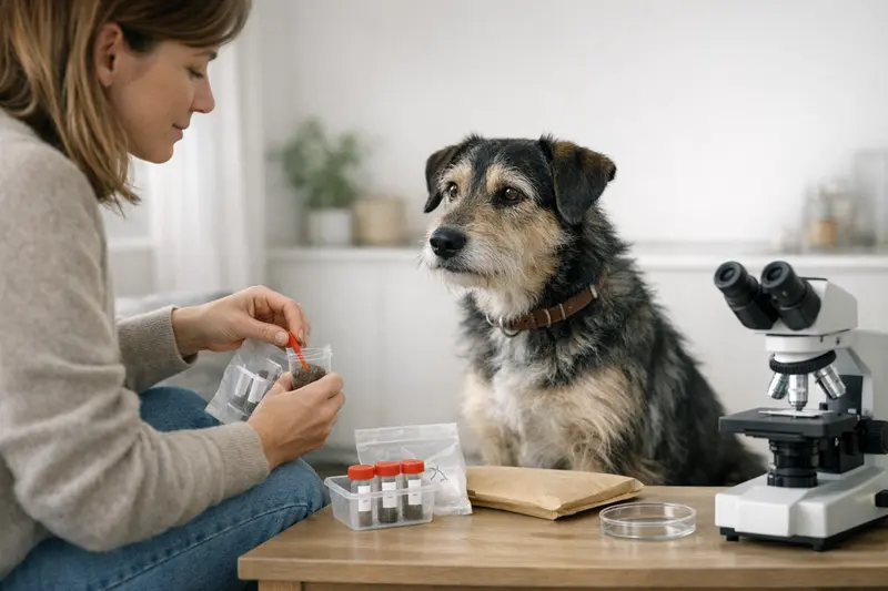 Drei Tage lang gesammelte Kotproben vor der Laboranalyse für die Diagnosestellung bei Hunden.