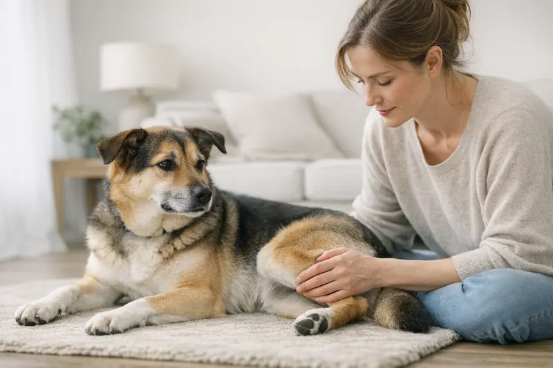 Detailaufnahme des Hundekniegelenks zur Veranschaulichung von Instabilität und Meniskusrisiken.